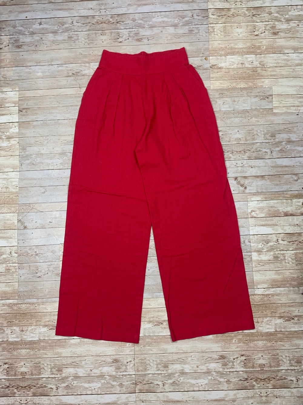 Abercrombie Red Wide Leg High Rise Trouser Pants Linen Cotton Size XS